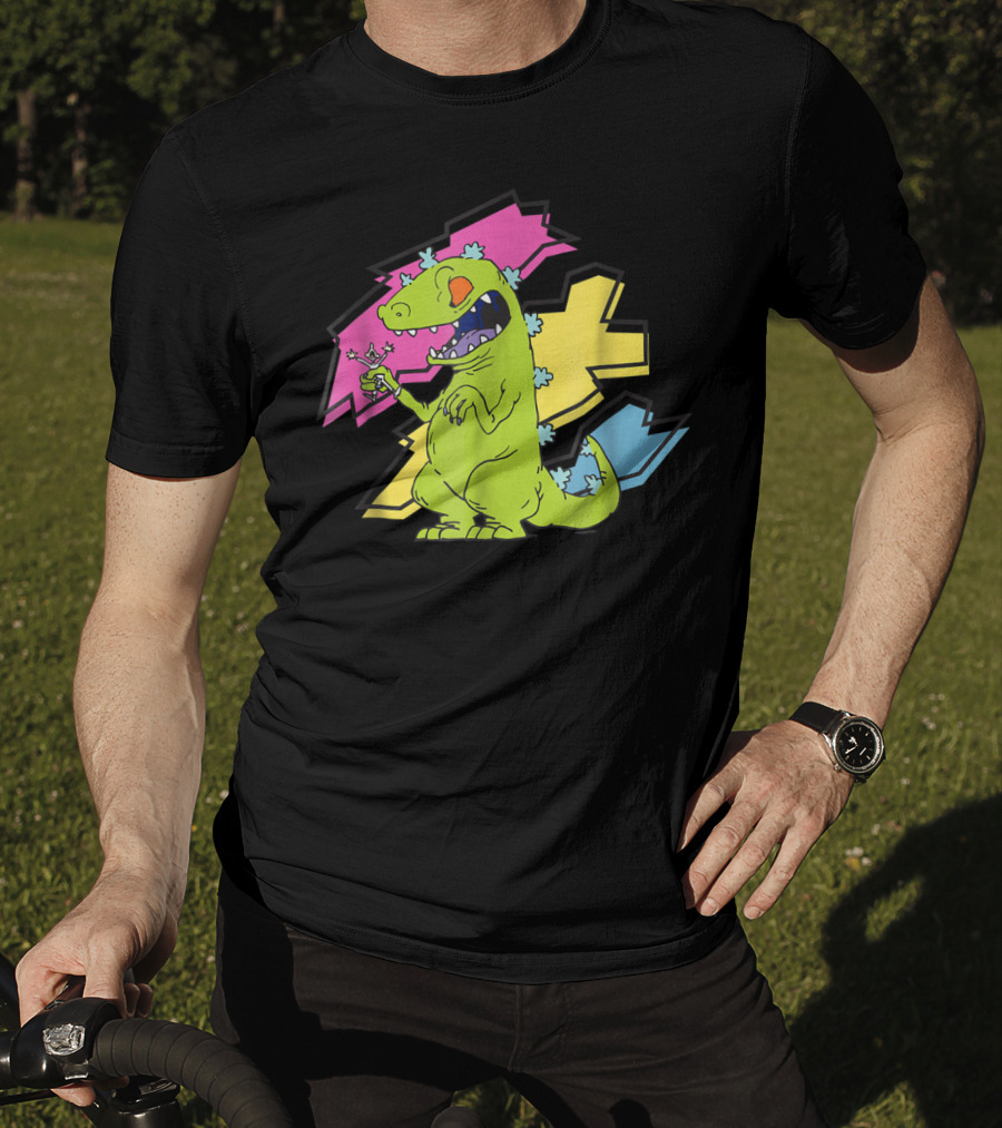 Rugrats Reptar Shreds Colorful Electric Background T-Shirt