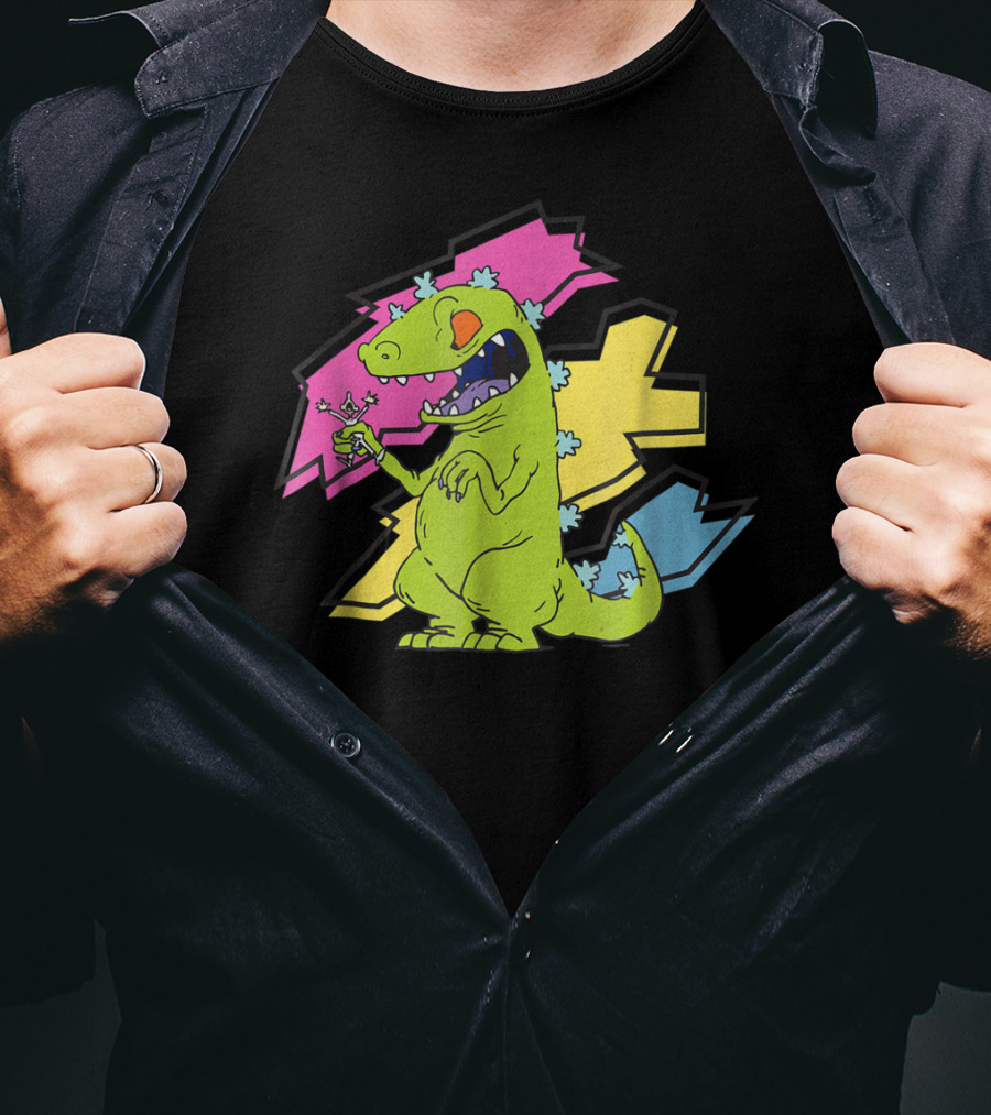 Rugrats Reptar Shreds Colorful Electric Background T-Shirt