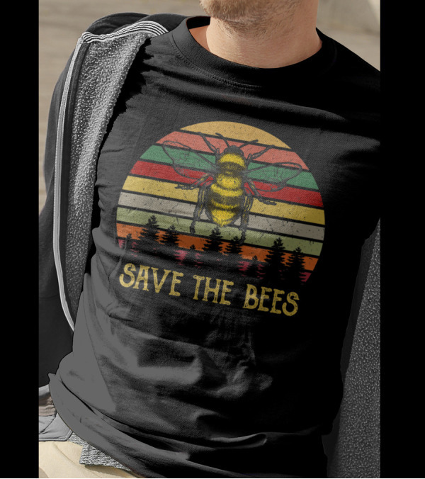 Save The Bees Retro Stripes Earth Day Forest Conservation T-Shirt