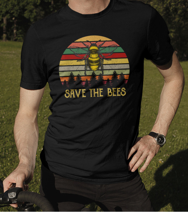 Save The Bees Retro Stripes Earth Day Forest Conservation T-Shirt
