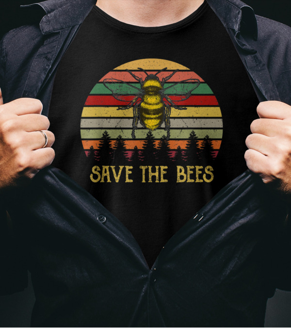 Save The Bees Retro Stripes Earth Day Forest Conservation T-Shirt
