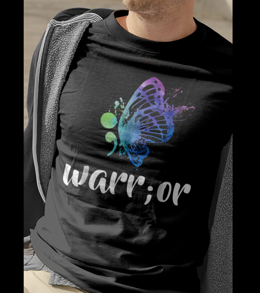 Warrior Semicolon Butterfly Suicide Prevention Awareness T-Shirt