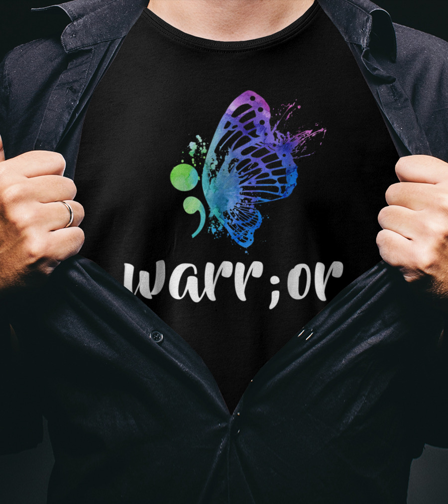 Warrior Semicolon Butterfly Suicide Prevention Awareness T-Shirt