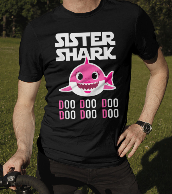 Sister Shark Doo Doo Doo Pink Cartoon T-Shirt