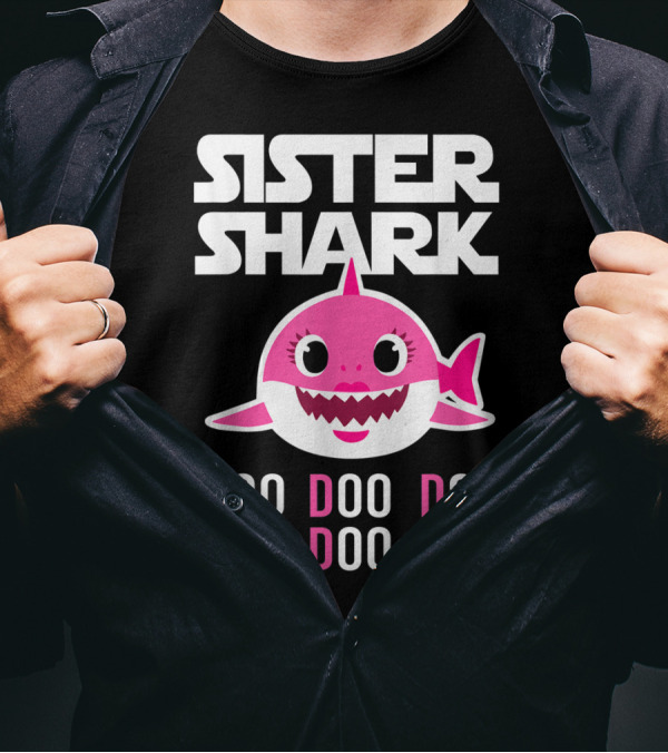 Sister Shark Doo Doo Doo Pink Cartoon T-Shirt