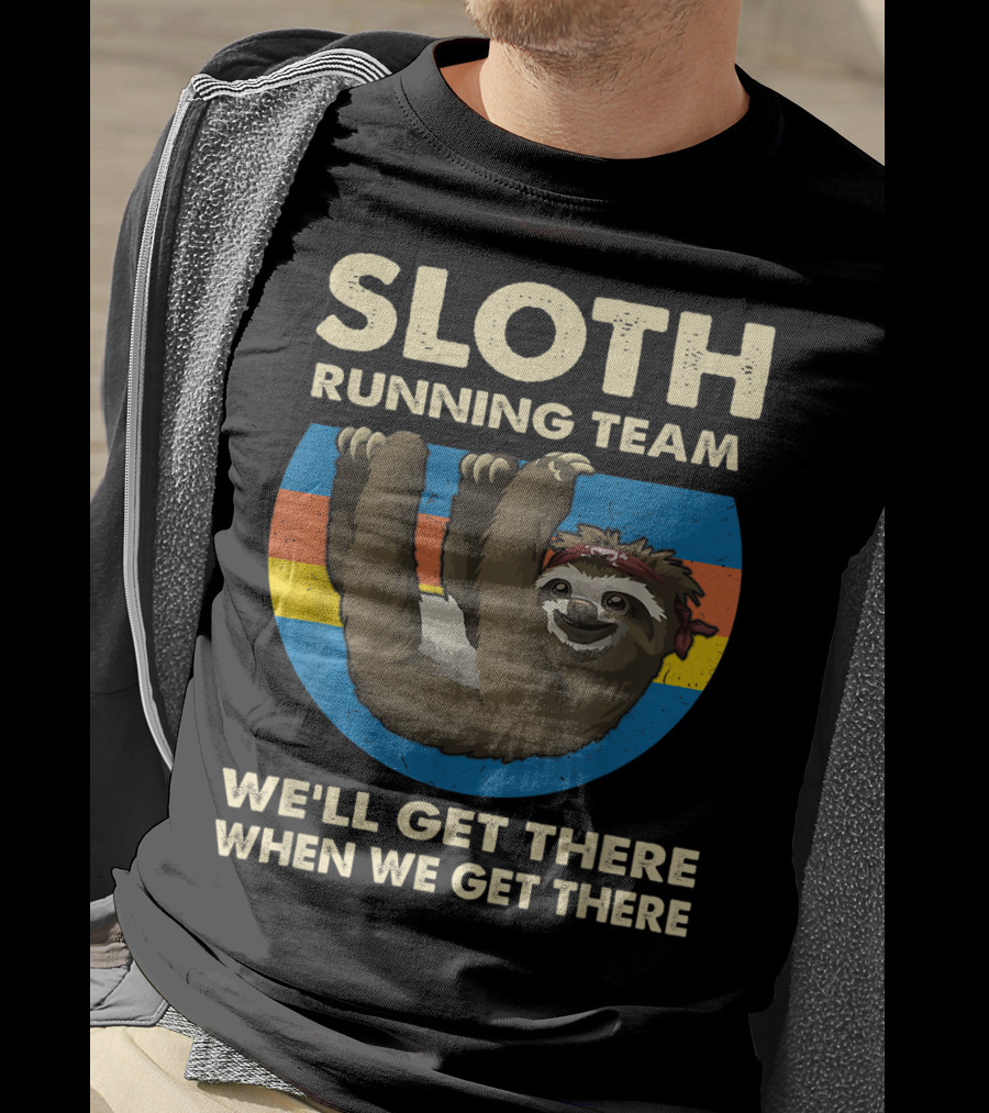 Sloth Running Team Vintage Sunset We'll Get There When We Get There T-Shirt