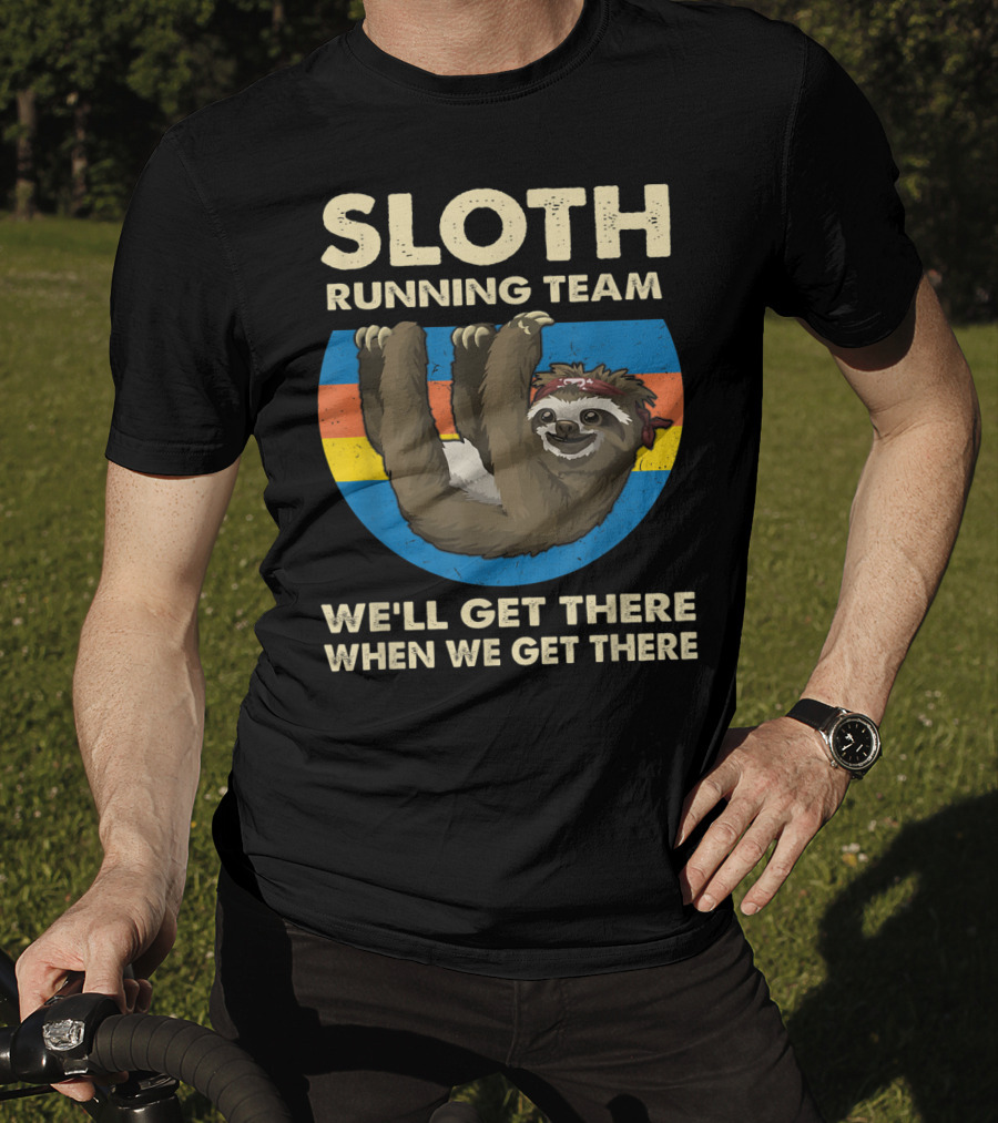 Sloth Running Team Vintage Sunset We'll Get There When We Get There T-Shirt