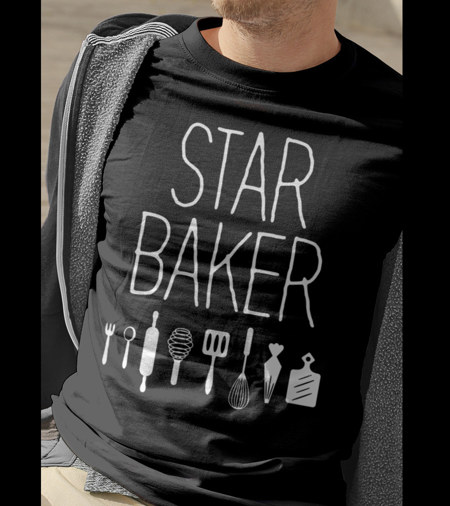 Star Baker Baking Utensils Whisk Rolling Pin Spatula Cutting Board T-Shirt