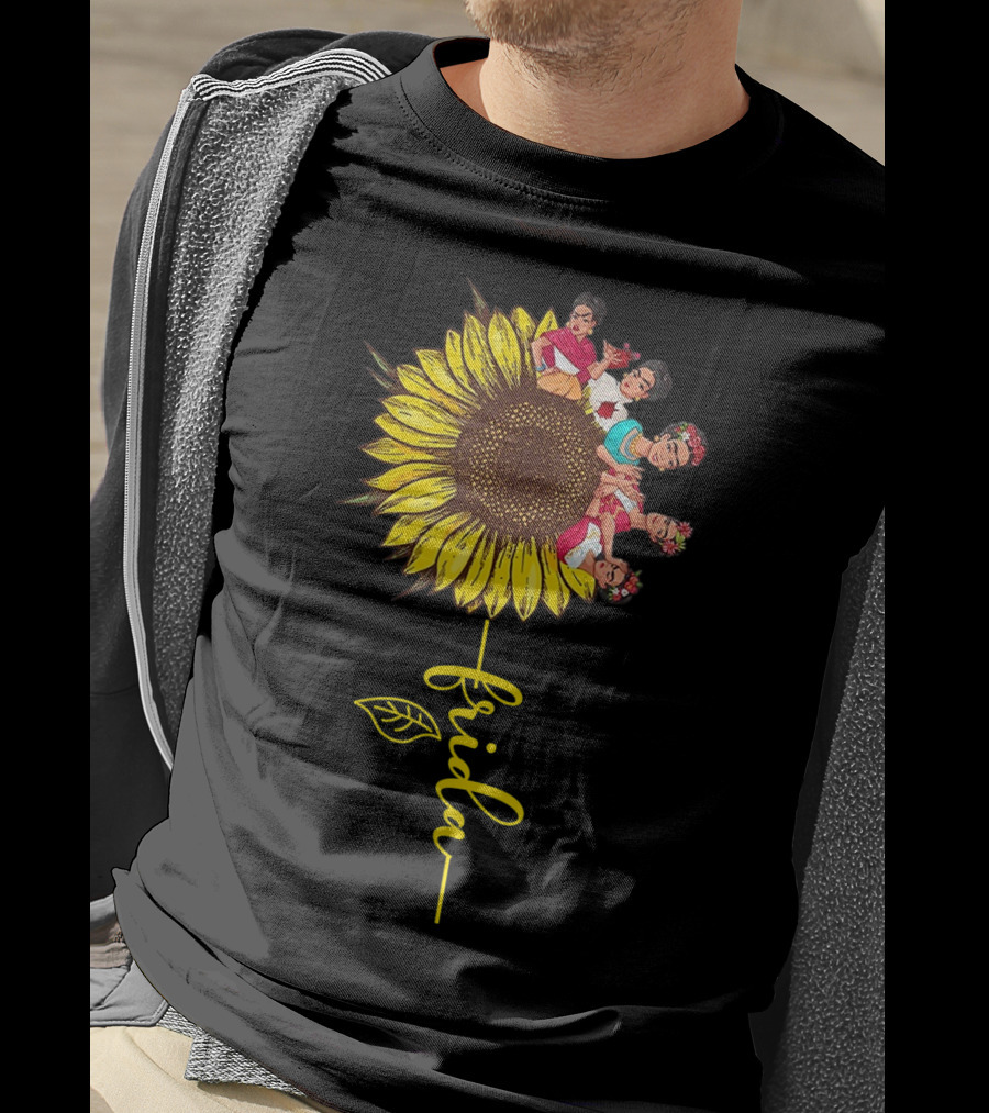Frida Kahlo Sunflower Fusion With Colorful Floral Elements T-Shirt