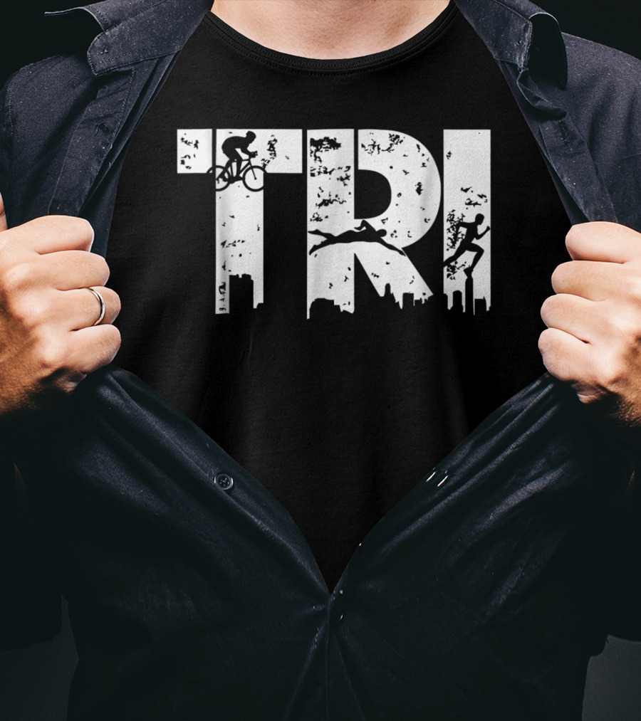 Triathlon Endurance Sports Triathlete Cycling Swimming Running Skyline T-Shirt