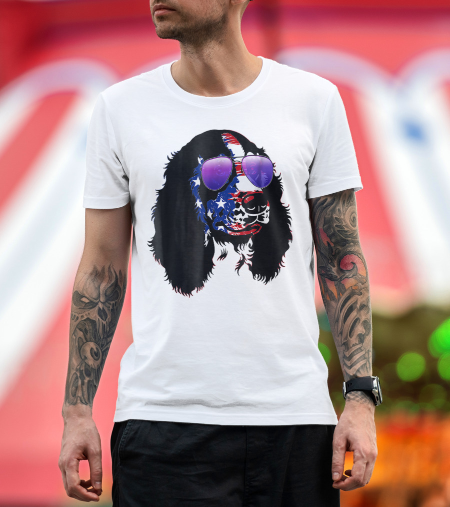 US Flag English Springer Spaniel With Sunglasses T-Shirt
