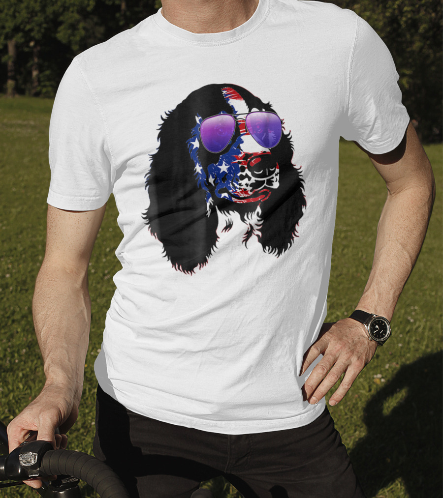 US Flag English Springer Spaniel With Sunglasses T-Shirt