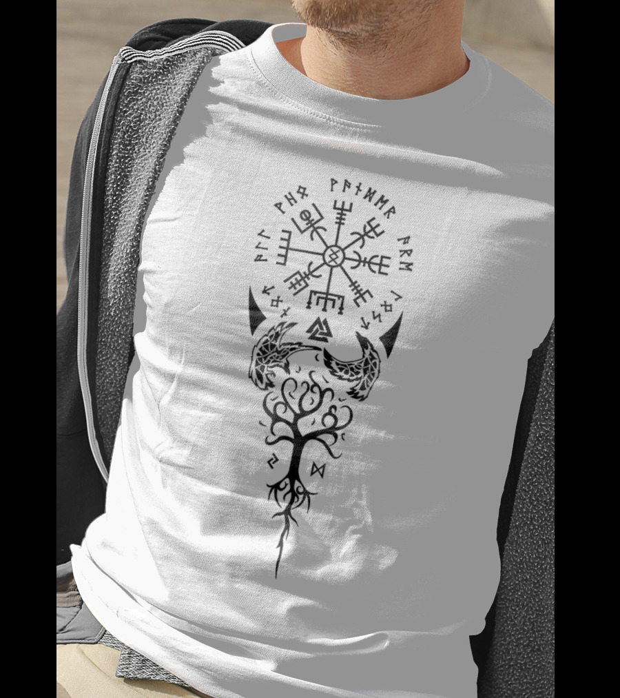 Viking Vegvisir Runes Not All Who Wander Are Lost Norse Symbol Tree Of Life T-Shirt