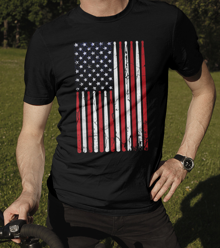 Vintage American Flag Drumsticks Drummer Player T-Shirt