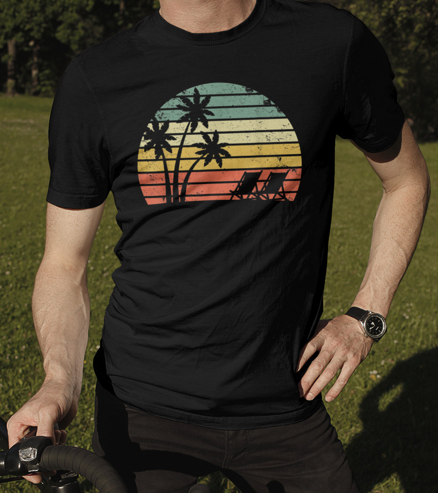 Retro Sunset Palm Trees With Beach Chair T-Shirt