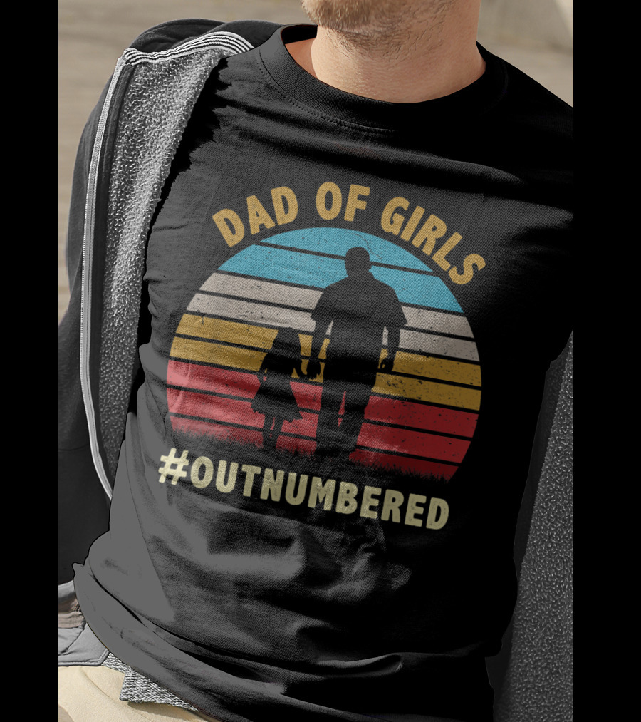 Dad Of Girls Outnumbered Sunset T-Shirt