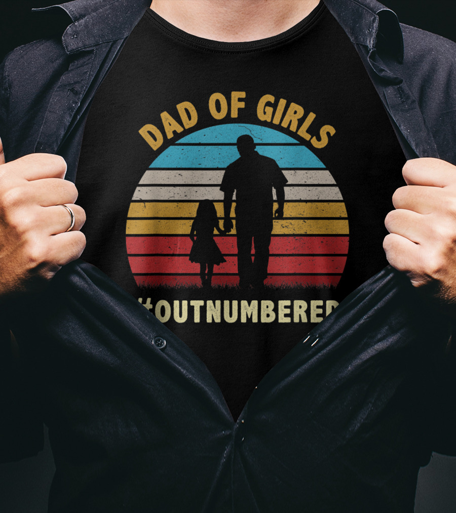 Dad Of Girls Outnumbered Sunset T-Shirt