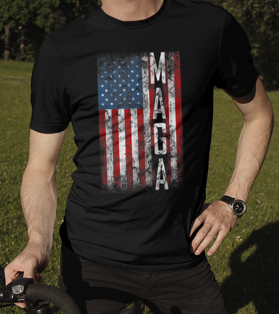 Vintage Grunge MAGA American Flag Distressed Patriotic T-Shirt