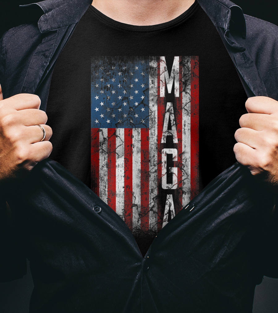 Vintage Grunge MAGA American Flag Distressed Patriotic T-Shirt