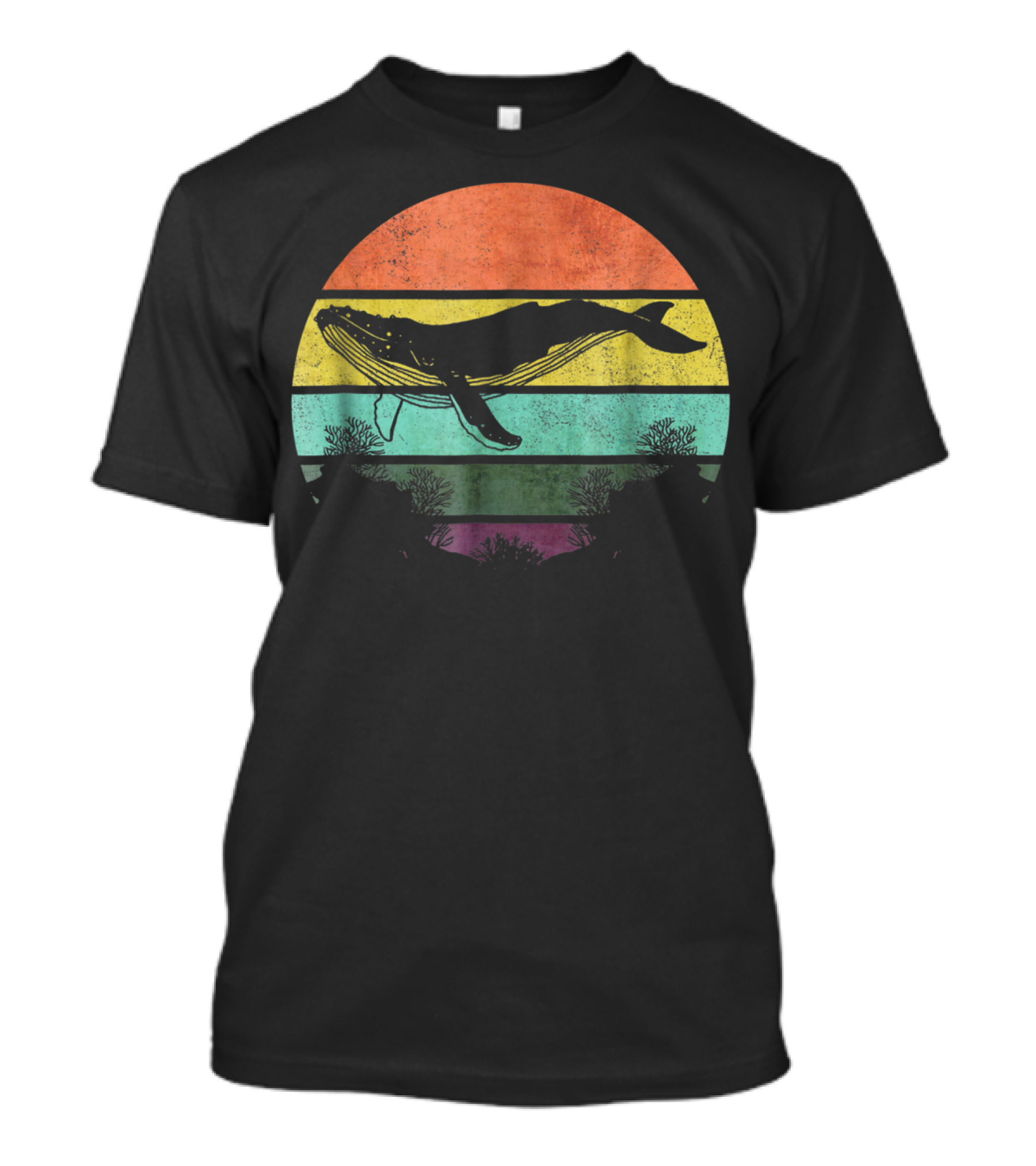 Vintage Humpback Whale Sunset Stripes T-Shirt