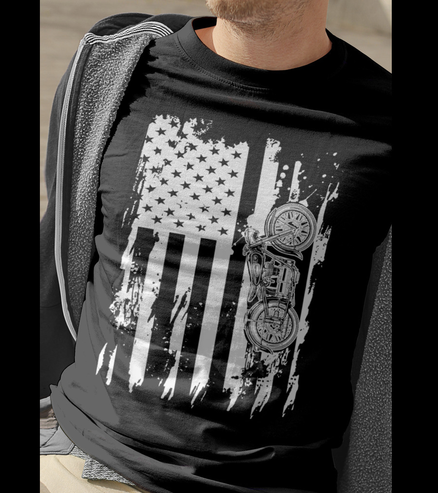 Vintage Motorcycle American Flag T-Shirt