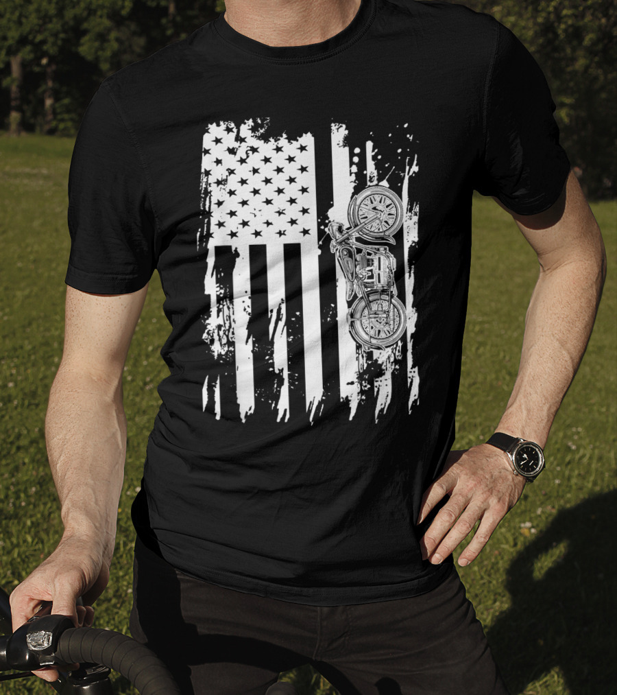 Vintage Motorcycle American Flag T-Shirt
