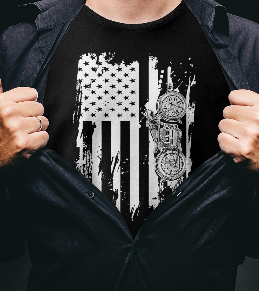 Vintage Motorcycle American Flag T-Shirt