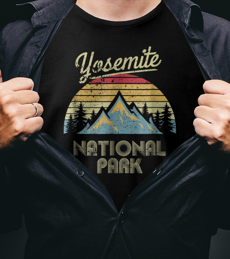 Yosemite National Park Retro Mountain Sunburst Forest Vintage T-Shirt