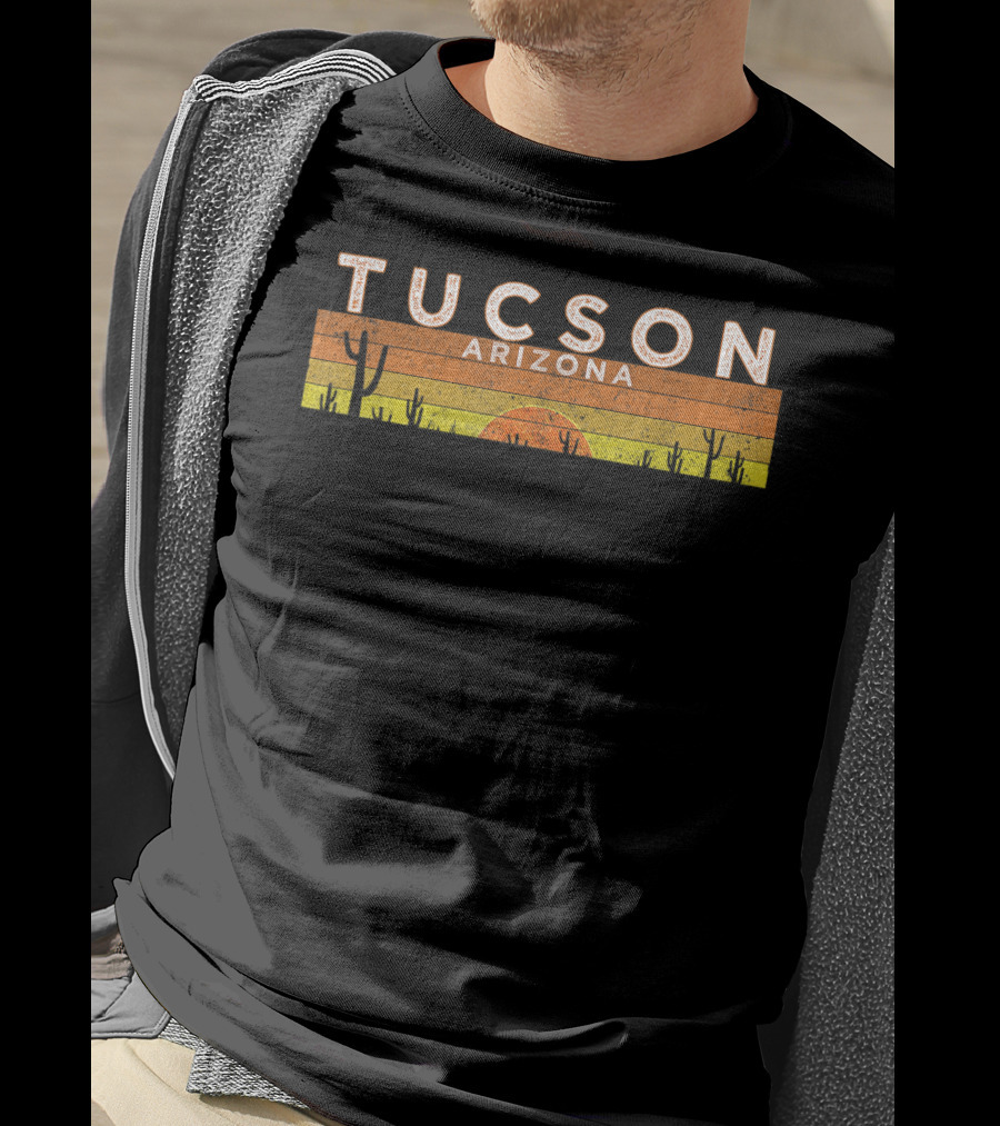 Tucson Arizona Desert Sunset Cactus Vintage Retro Stripes T-Shirt