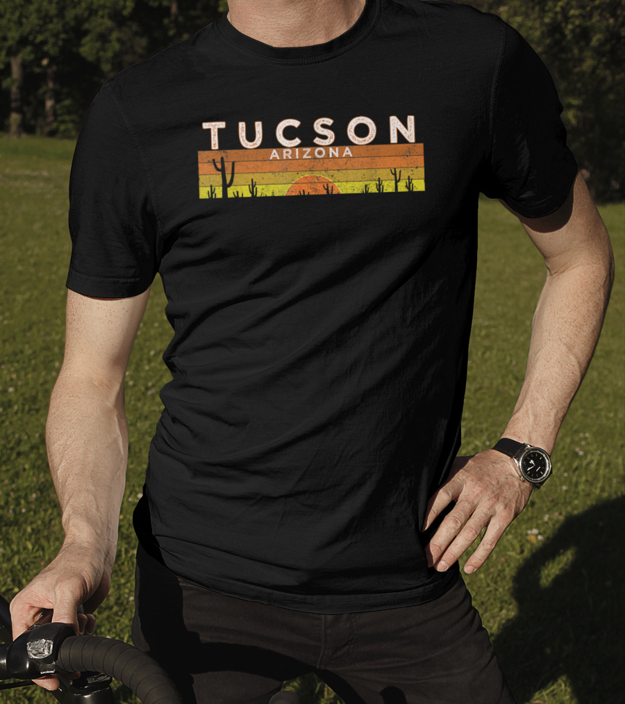Tucson Arizona Desert Sunset Cactus Vintage Retro Stripes T-Shirt