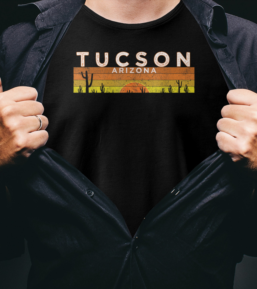 Tucson Arizona Desert Sunset Cactus Vintage Retro Stripes T-Shirt