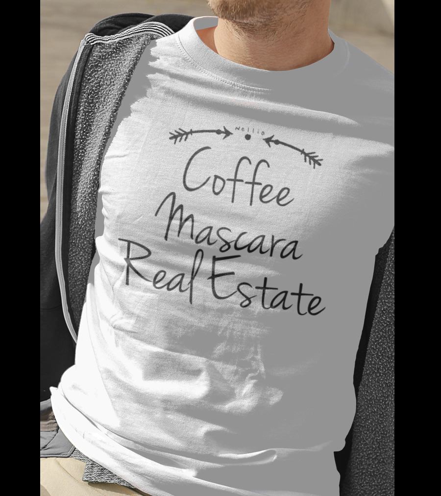 Coffee Mascara Real Estate Text With Arrows And Wreath Motif T-Shirt