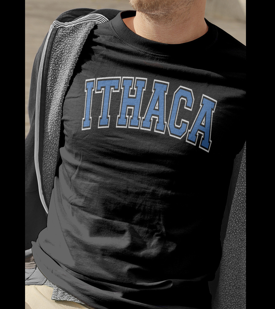 Ithaca Blue Varsity College Style Arch Text T-Shirt