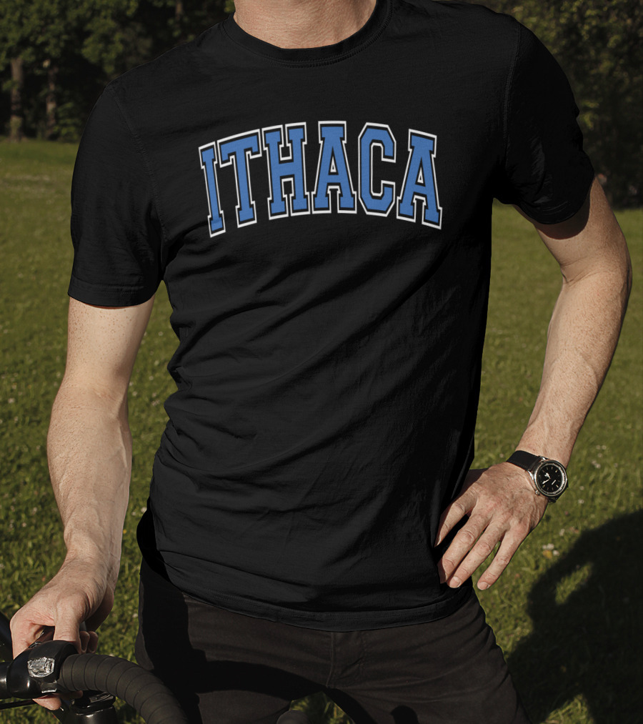 Ithaca Blue Varsity College Style Arch Text T-Shirt
