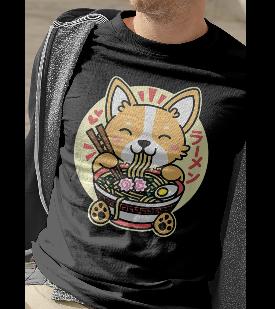 Kawaii Corgi Ramen Cute Anime Dog Japanese Noodles T-Shirt