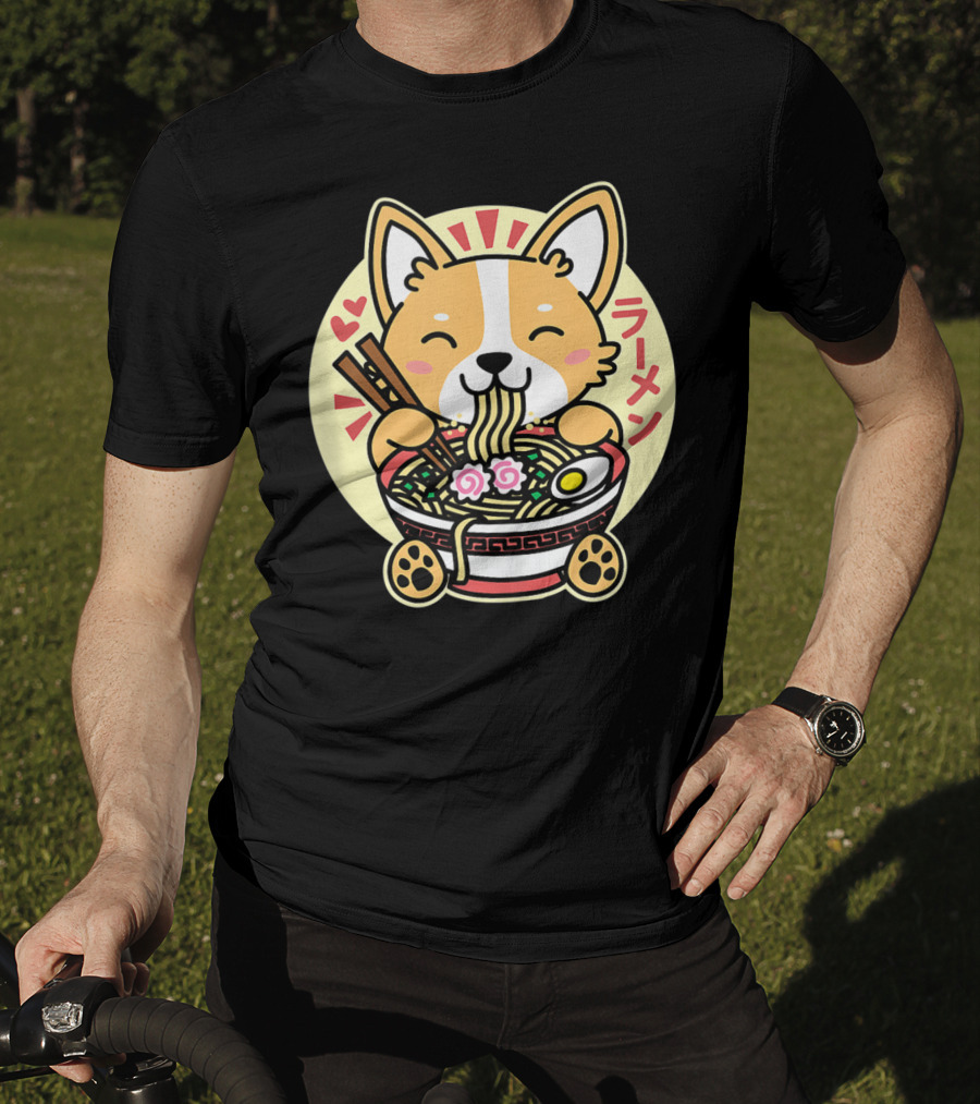 Kawaii Corgi Ramen Cute Anime Dog Japanese Noodles T-Shirt