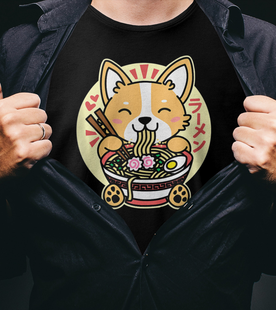 Kawaii Corgi Ramen Cute Anime Dog Japanese Noodles T-Shirt