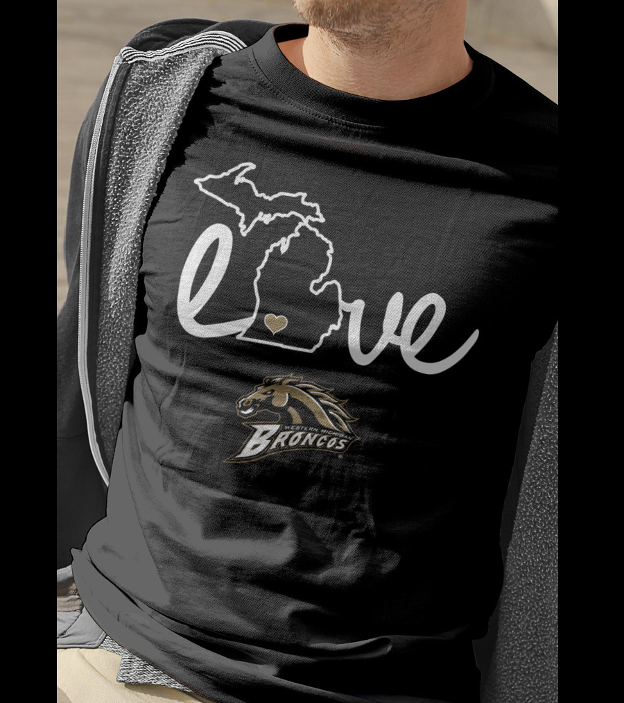 Western Michigan Broncos Love Michigan Map Heart T-Shirt