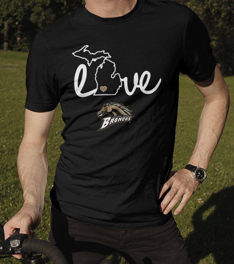 Western Michigan Broncos Love Michigan Map Heart T-Shirt