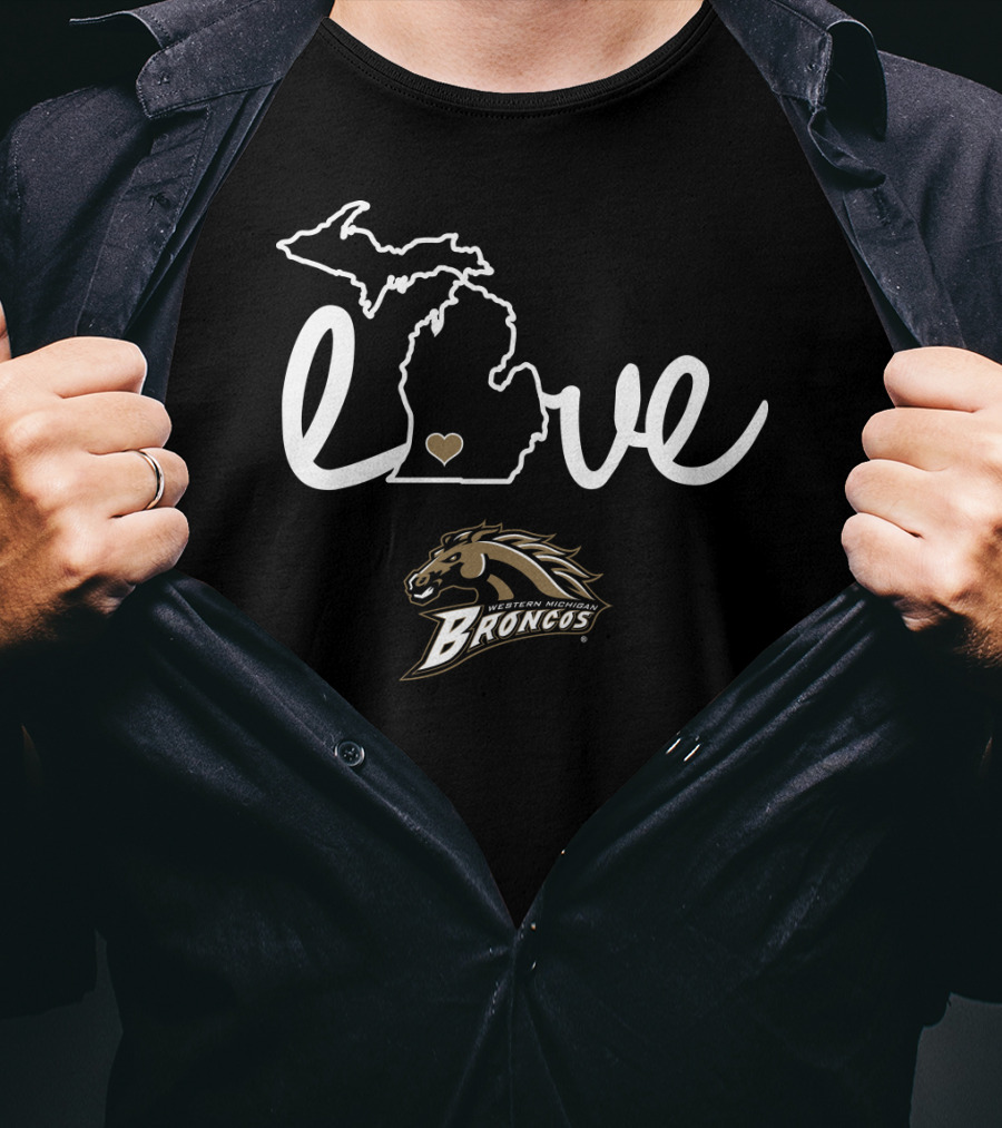 Western Michigan Broncos Love Michigan Map Heart T-Shirt