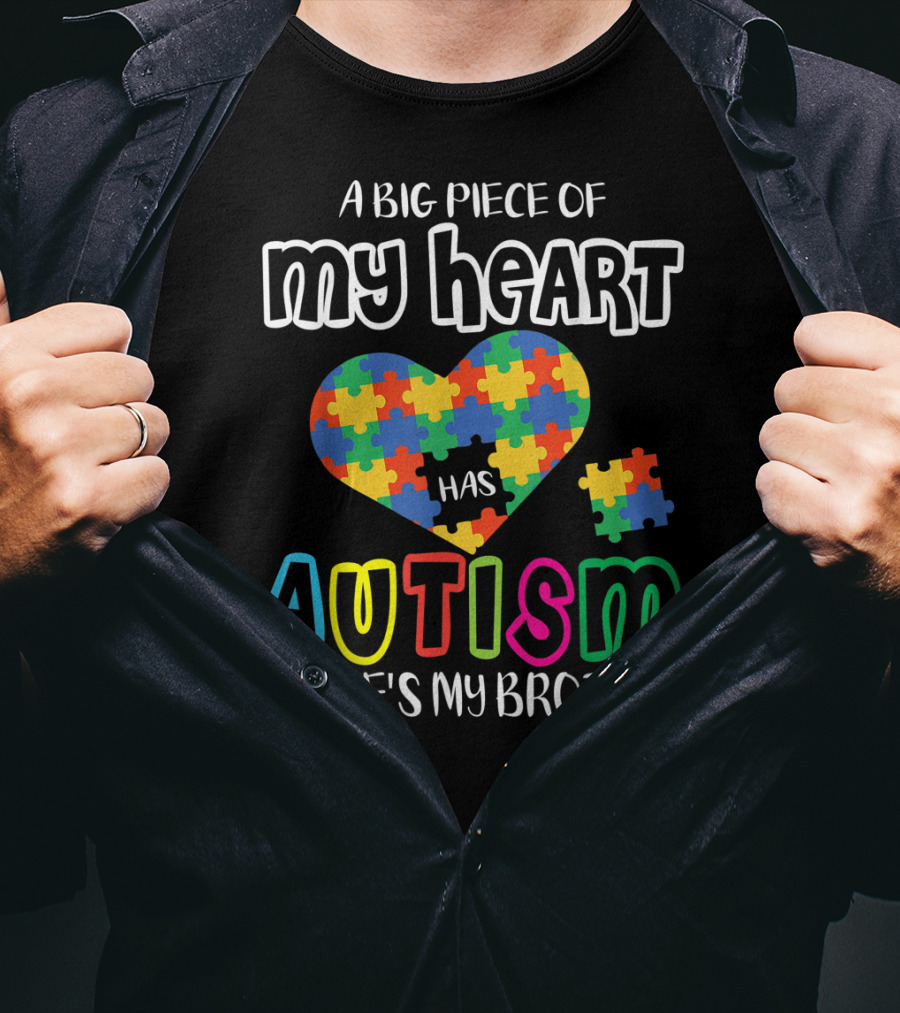 My Heart Has Autism Puzzle Piece Brother T-Shirt
