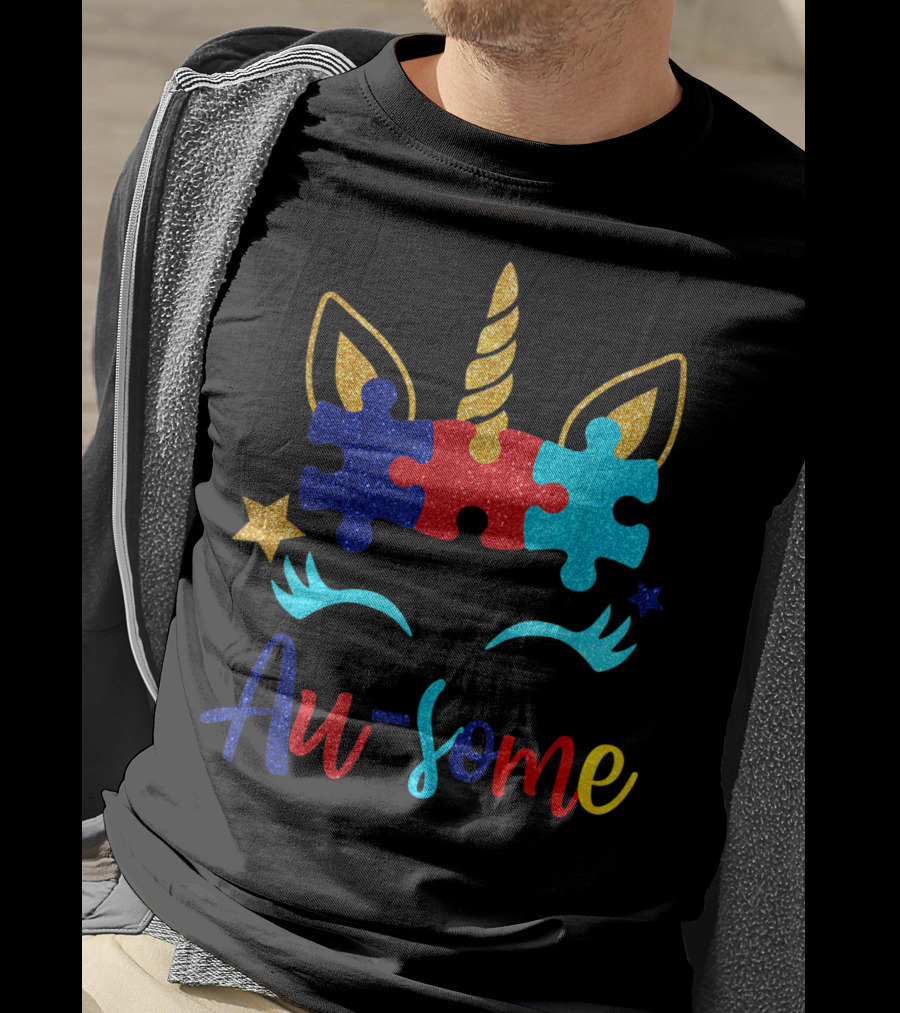 Au Some Unicorn Autism Awareness Puzzle Piece Fun T-Shirt