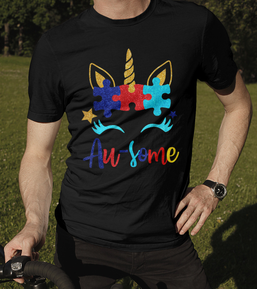 Au Some Unicorn Autism Awareness Puzzle Piece Fun T-Shirt