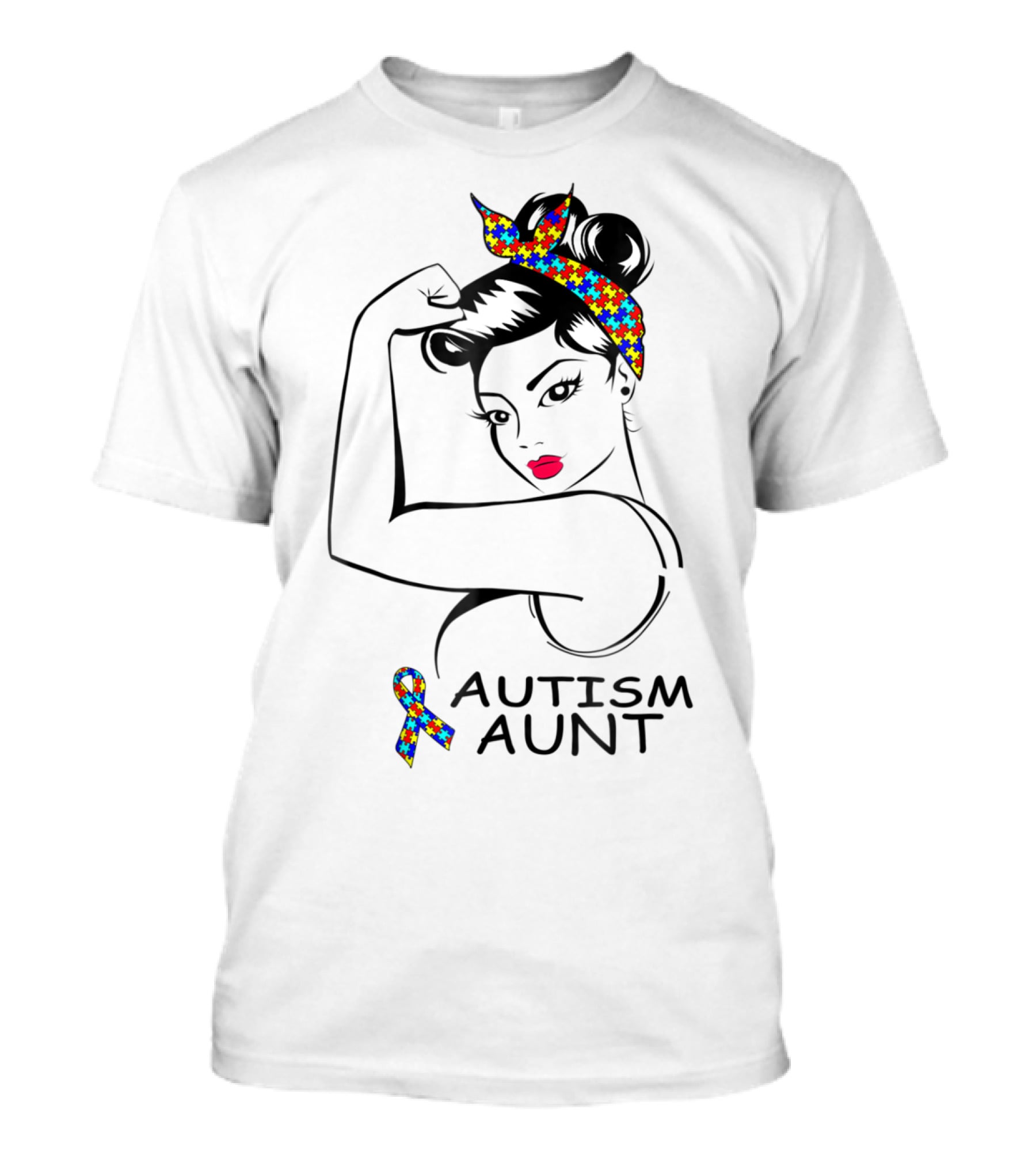 Autism Aunt Strong Awareness Rosie Bandana Puzzle T-Shirt