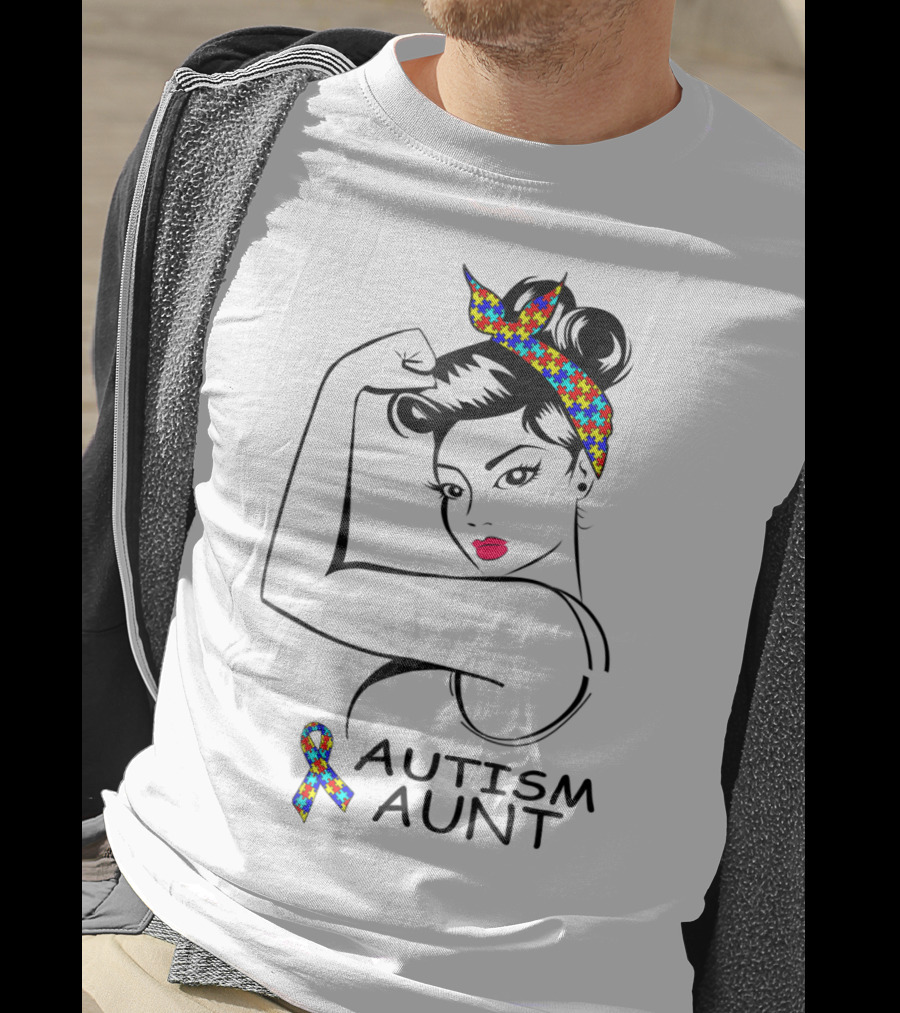 Autism Aunt Strong Awareness Rosie Bandana Puzzle T-Shirt