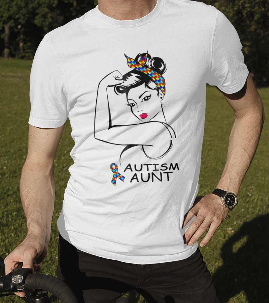 Autism Aunt Strong Awareness Rosie Bandana Puzzle T-Shirt