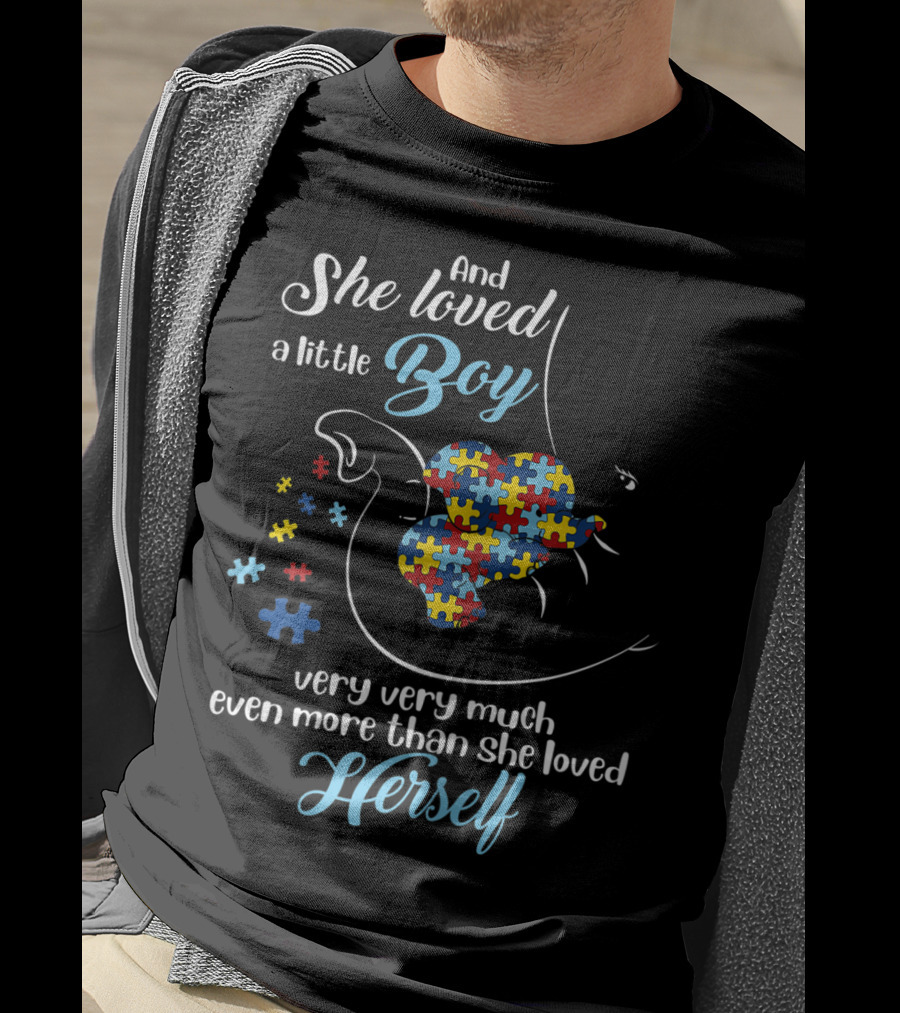 She Loved A Little Boy Very Very Much Autism Awareness Elephant Puzzle Pieces T-Shirt