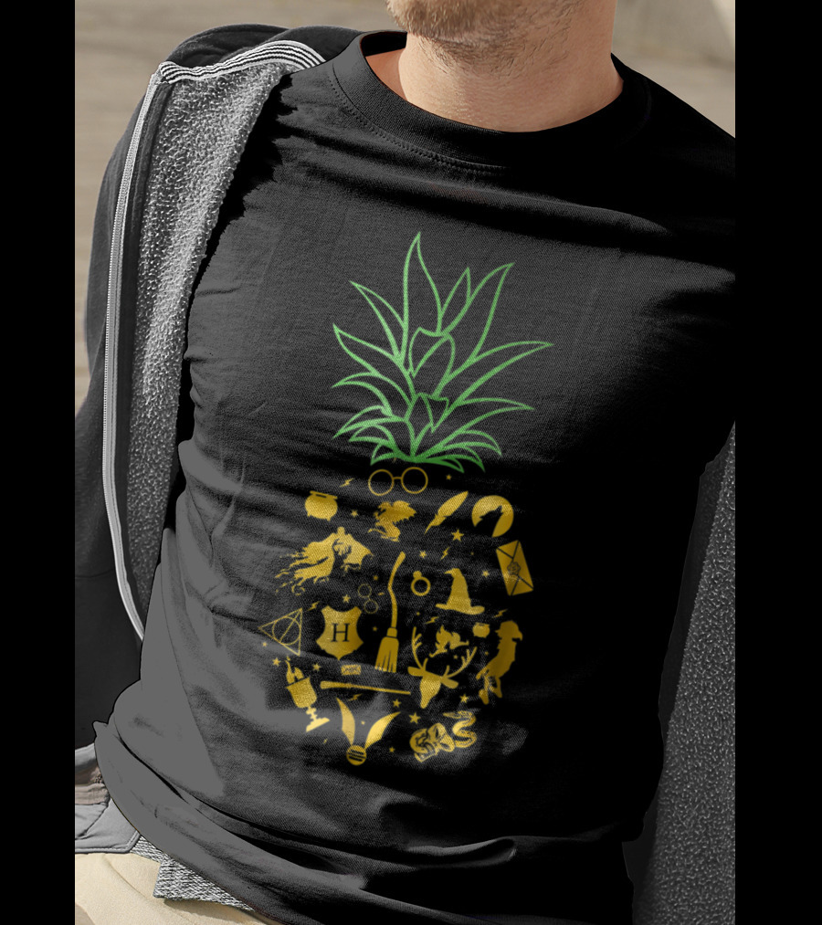 Harry Magical Pineapple Wizarding Symbols And Icons Wand Quidditch Owl Letter T-Shirt