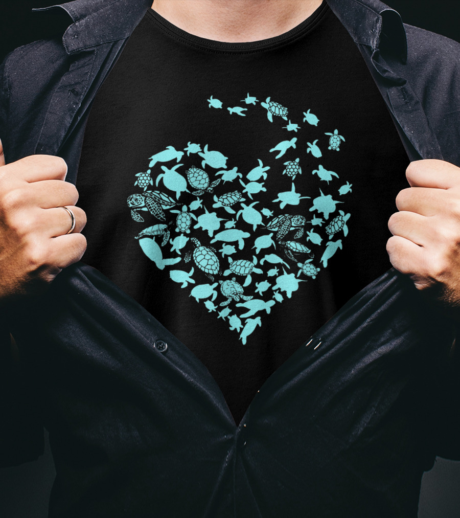Heart Love Turtles Ocean Blue T-Shirt