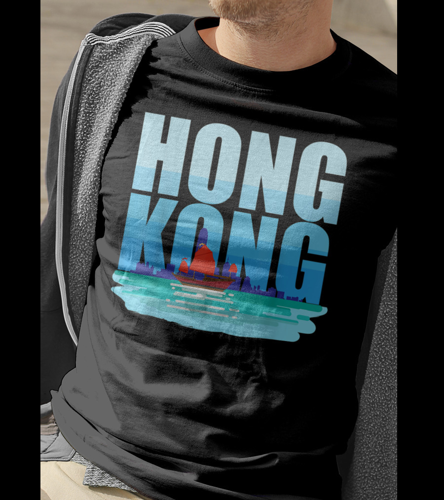 Hong Kong Skyline With Junk Boat HK Lover T-Shirt